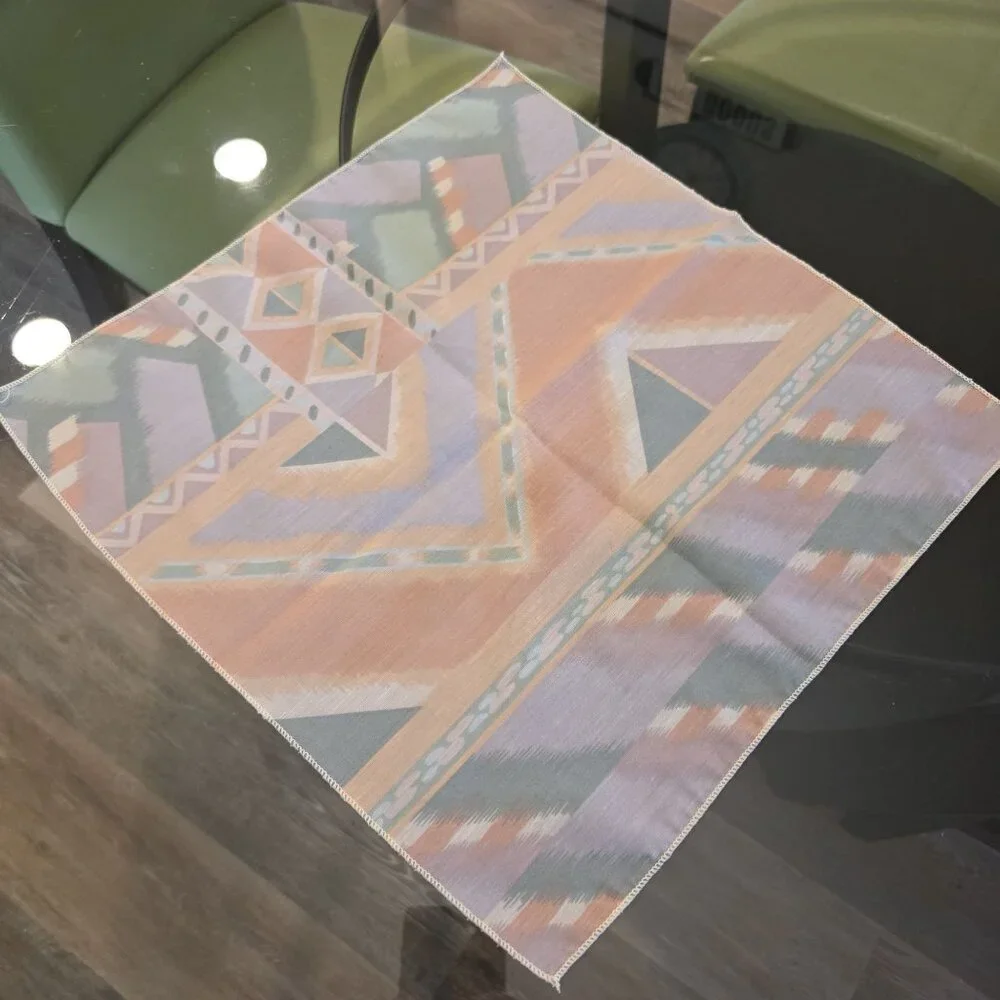 VTG Tribal Ikat Style Fabric Napkins Set Of 6 Peach‎ & Pastel Colors 14.5